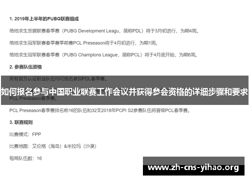 如何报名参与中国职业联赛工作会议并获得参会资格的详细步骤和要求 如何报名参与中国职业联赛工作会议并获得参会资格的详细步骤和要求
